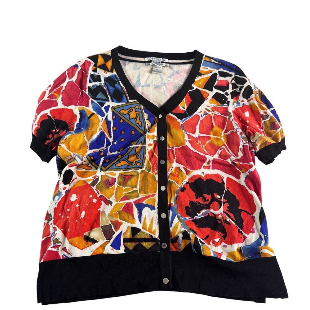 Peter Nygard Womens Plus 0X 2 pc Tank Short Sleeve Cardigan Set Abstract Print